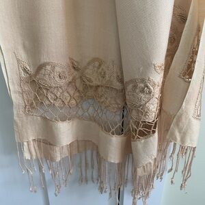 Lace bottom Scarf with tassels lagon look boho prairie style soft accents scarf